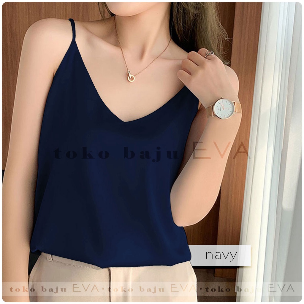 Tank Top Polos Wanita Bahan Mosscrepe Premium-Navy