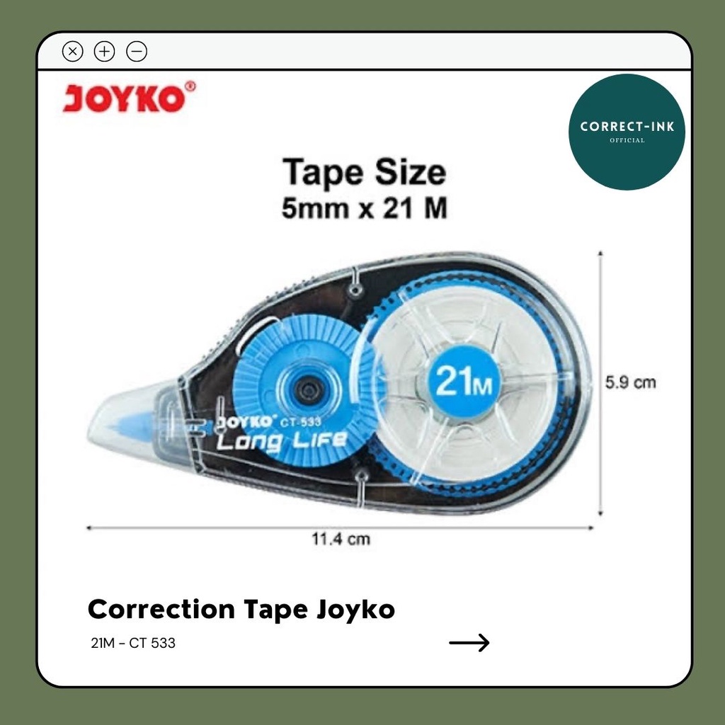

Tip Ex Kertas Joyko CT-533 21 meters / Correction Tape