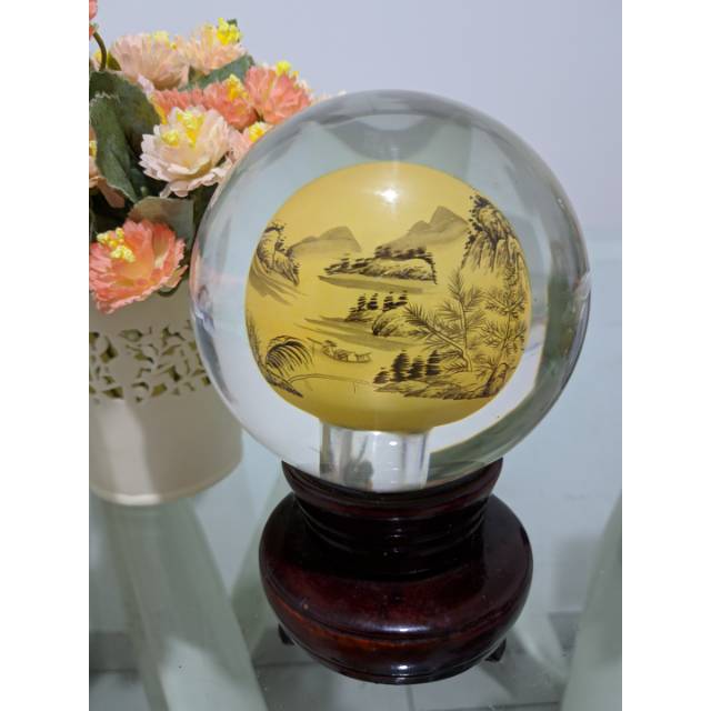 Reverse Hand-Painted Chinese Village Glass/ hiasan bola kaca besar dgn lukisan  pemandangan souvenir