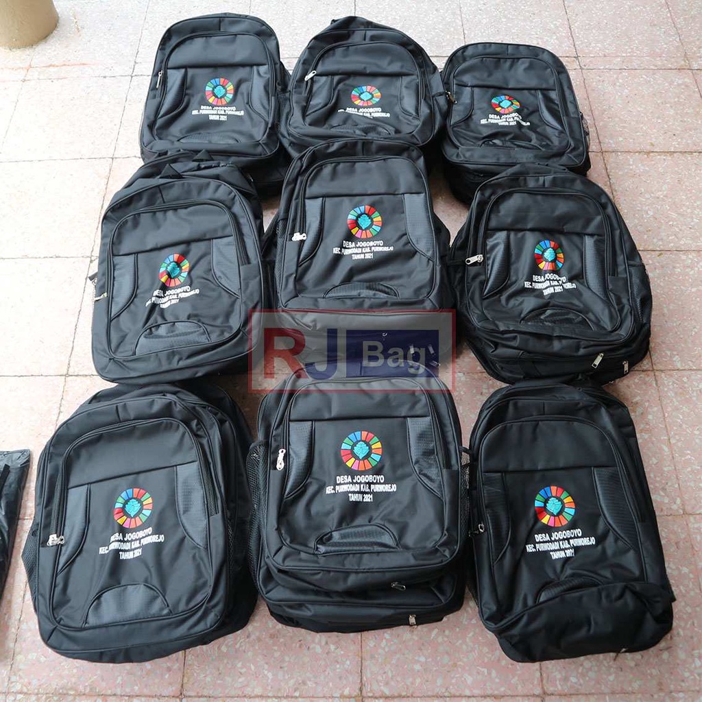 Tas Custom Sablon Orderan Ransel Grosir Seminar Bordir SDGS Desa Jogoboyo Ransel Kerja Pria Hitam Tas Polo Laptop Multifungsi