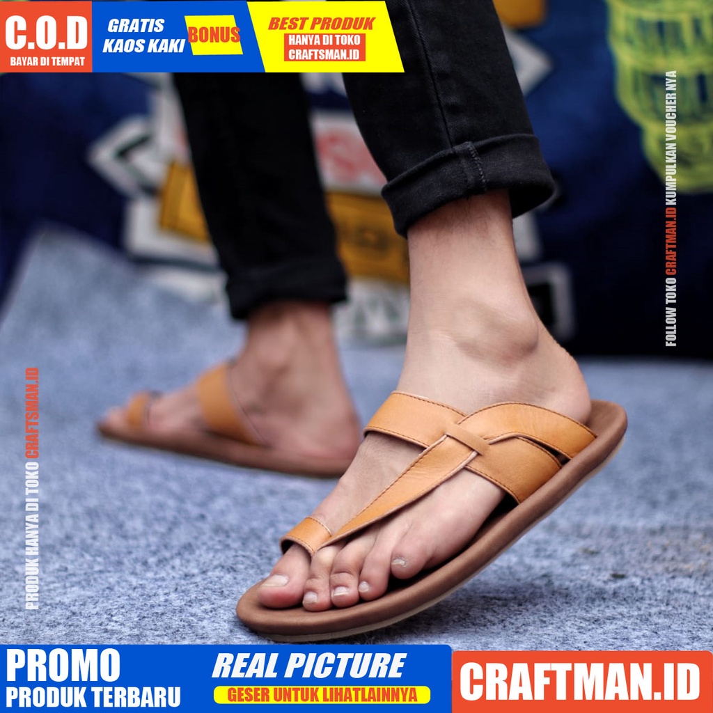 CRAFTS IMPLUSE SANDAL KULIT PRIA BLACK BROWN SENDAL CASUAL PRIA