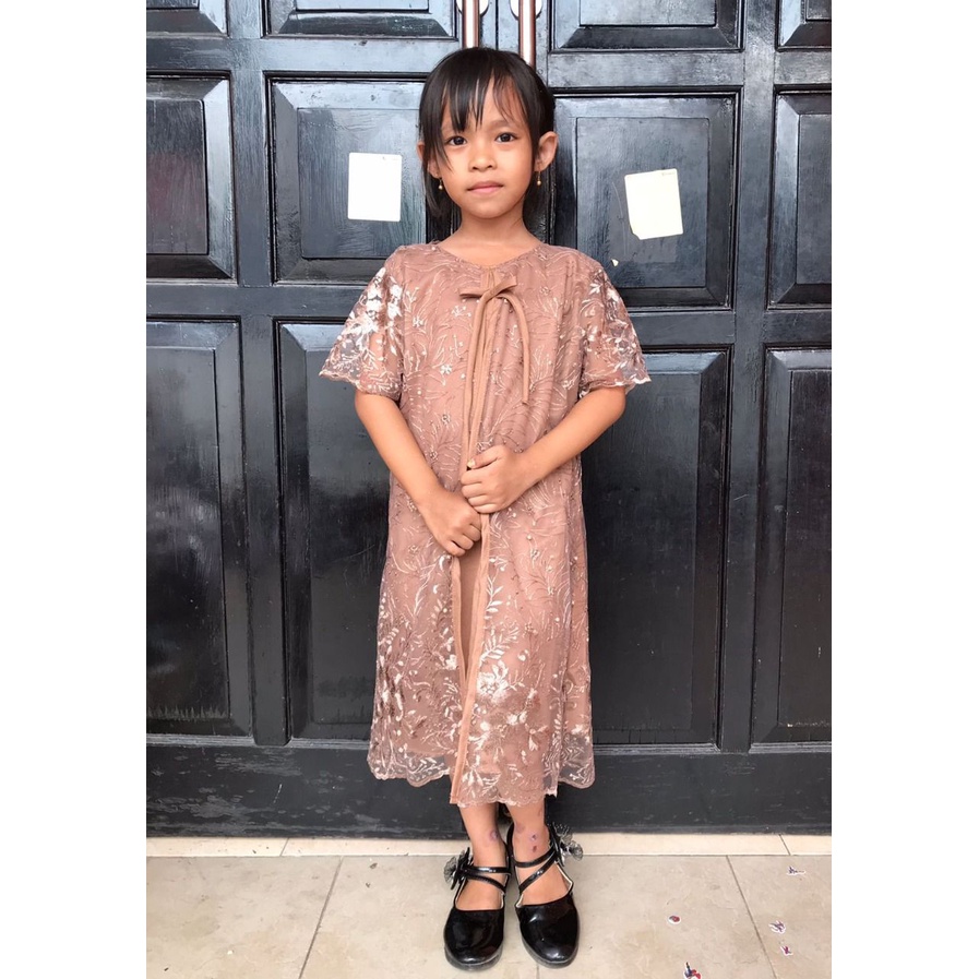 Dress Anak Daisy 6-9th Brokat Tulle Tile Bordir Glitter / Dres Pesta 6 7 8 9th