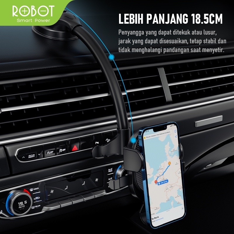 ROBOT Universal Car Holder RT-CH16 18.5 CM Alumunium Tube with Stent - Garansi Resmi 1 Tahun