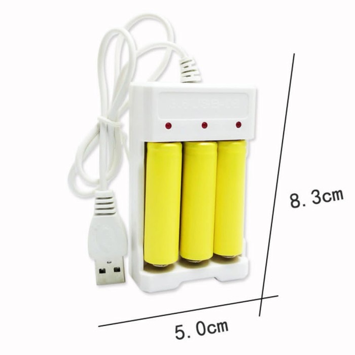 Paket Charger Baterai 3 Slot &amp; Baterai Isi Ulang AA AAA 1250mAH USB