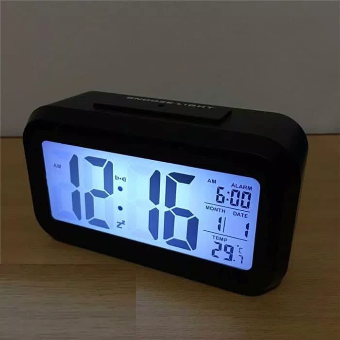 Jam meja jam weker LCD digital alarm dengan pengatur suhu ruangan LED Display 5inch Free Baterai