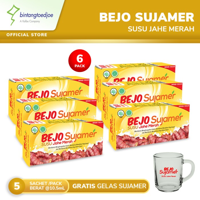 

(BISA COD) Bejo Susu Jahe Merah (SUJAMER) 6 Pack ( 30 Sachet ) FREE Gelas