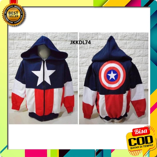 Hoodie Sweater Anak Anime One Piece Roronoa Zoro Jaket Anak Cowok Laki Captain America Blue Navy - J