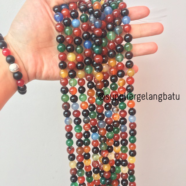 natural 10mm batu multicolour onyx warna corak kilap supplier aksesori kalung gelang anak prakarya