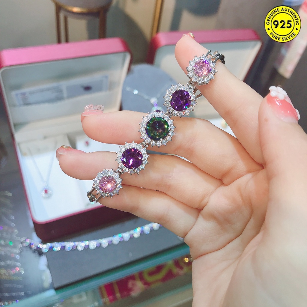 New Super Flash Eight Hearts and Eight Arrows Bracelet Pink Diamond Amethyst Colorful Tourmaline Hand Jewelry