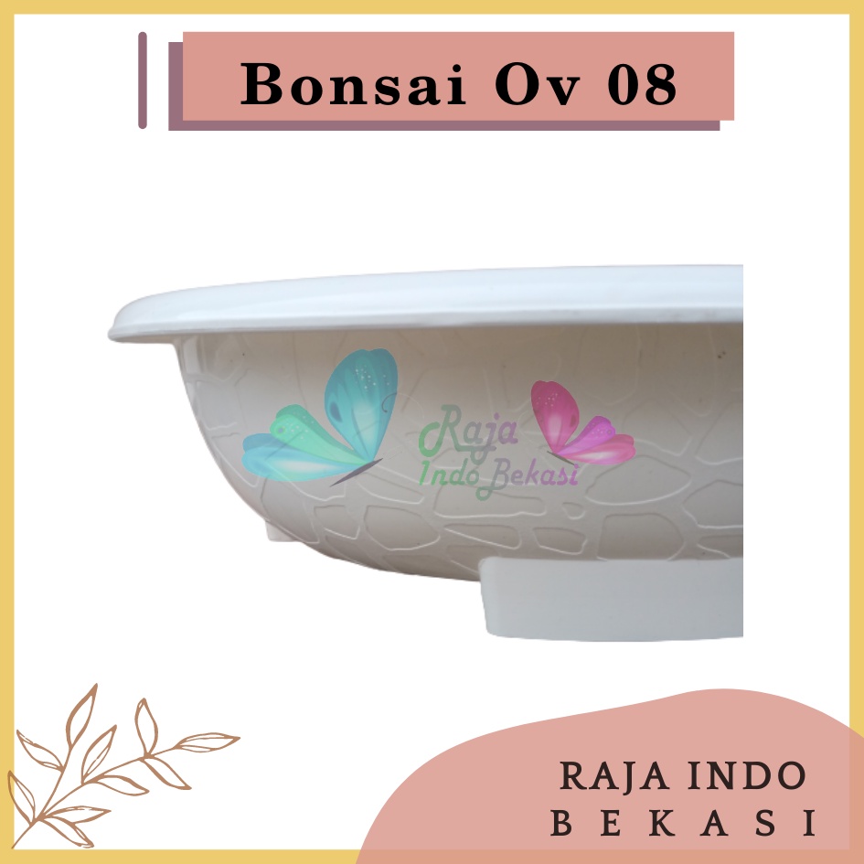 Rajaindobekasi ORI BJP BONSAI OVAL OV 08 Putih Pot Bunga Plastik Bonsai Budi Jaya Motif Batu Alam Ceper Pendek Pot Bonsai Plastik Keramik Semen Bonsai Mame Kelapa Besar Mini