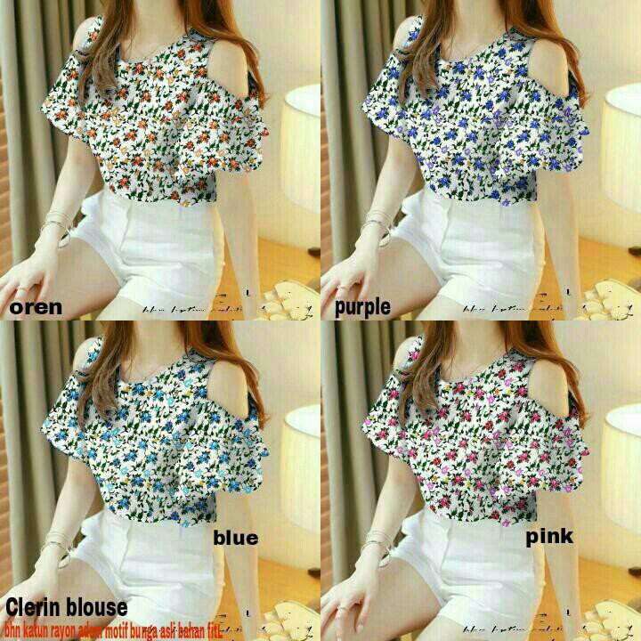 B   SN BLOUSE CLERIN GIL Baju atasan wanita cewe blouse kerja kantor korea bahu pundak bolong robek
