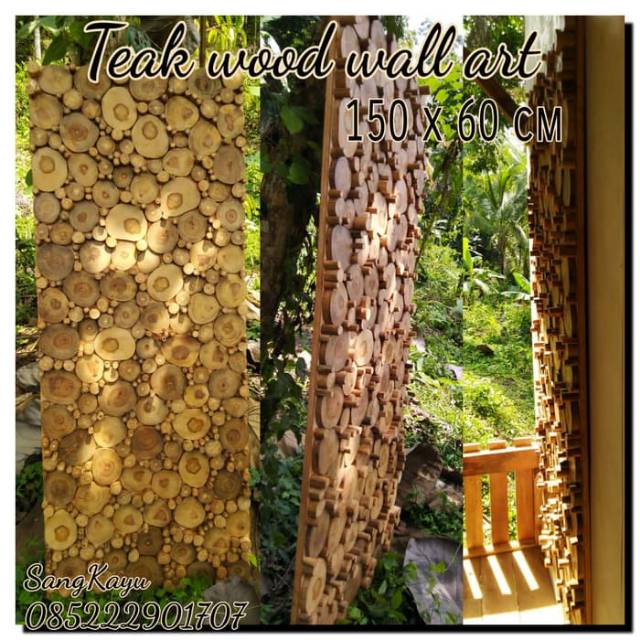 Wood wall art hiasan dinding kayu jati 150 x 60 wallpaper wallsticker