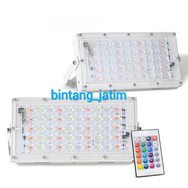 LAMPU SOROT LED RGB 50W 220V SLIM / WARNA WARNI LED SOROT REMOT 50WATT