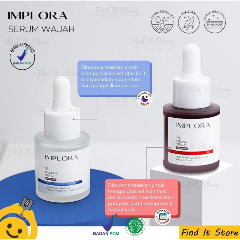 Implora Face Serum Luminous Bright Serum Acne Peeling Midnight Serum | Implora Serum Wajah