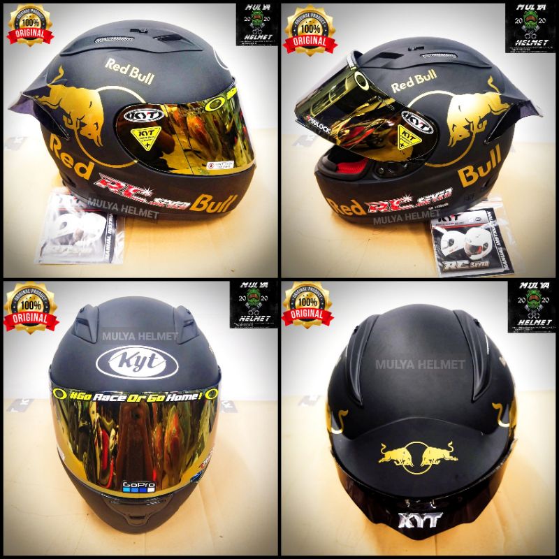 HELM KYT RC7 SOLID BLACK DOFF PAKET GANTENG ( REDBULL )