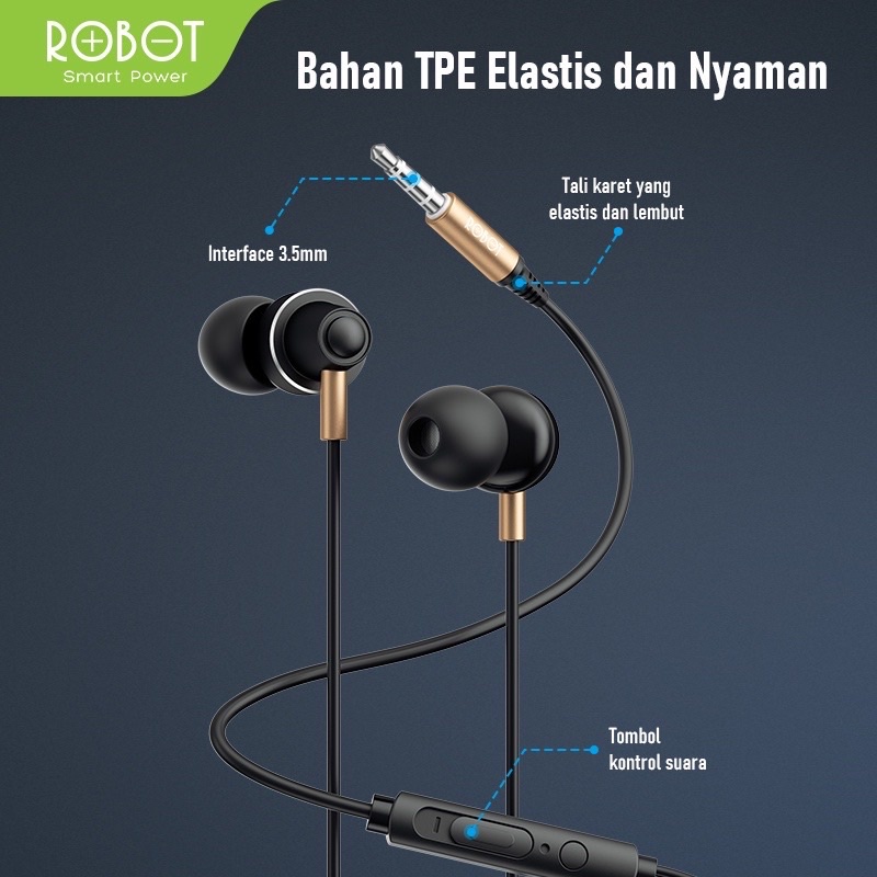 ROBOT  Headset Earphone RE240S In-Ear Deep Rich Bass Metal Wire Original - Garansi Resmi 1 Tahun