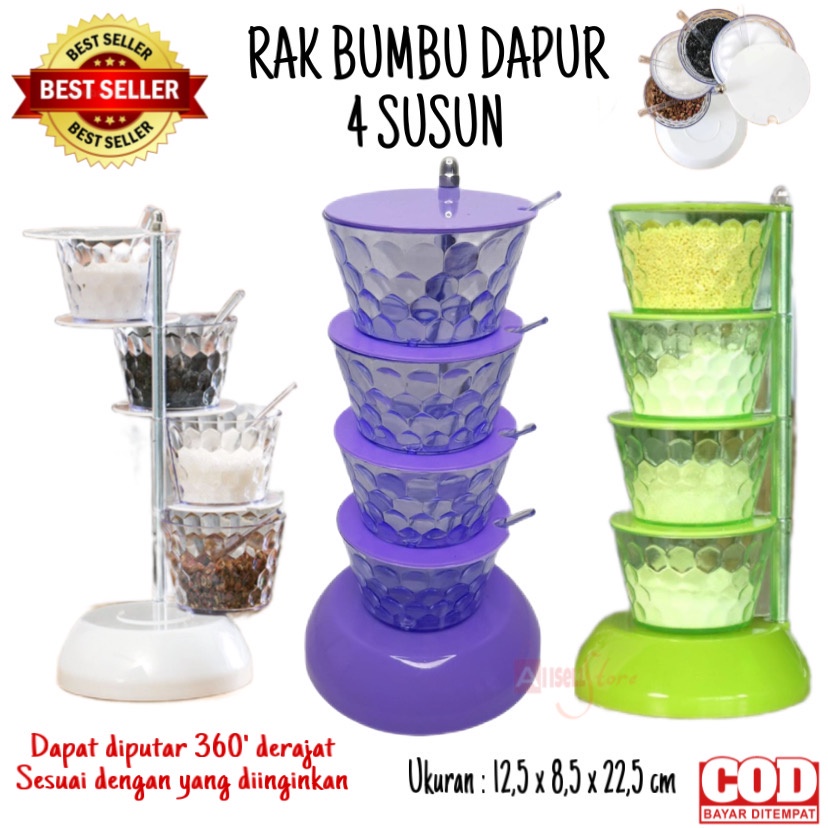 ( BISA COD ) PROMO Rak Tempat Bumbu Crystal 4 Susun Wadah Bumbu Dapur Set Sendok Bumbu SNI