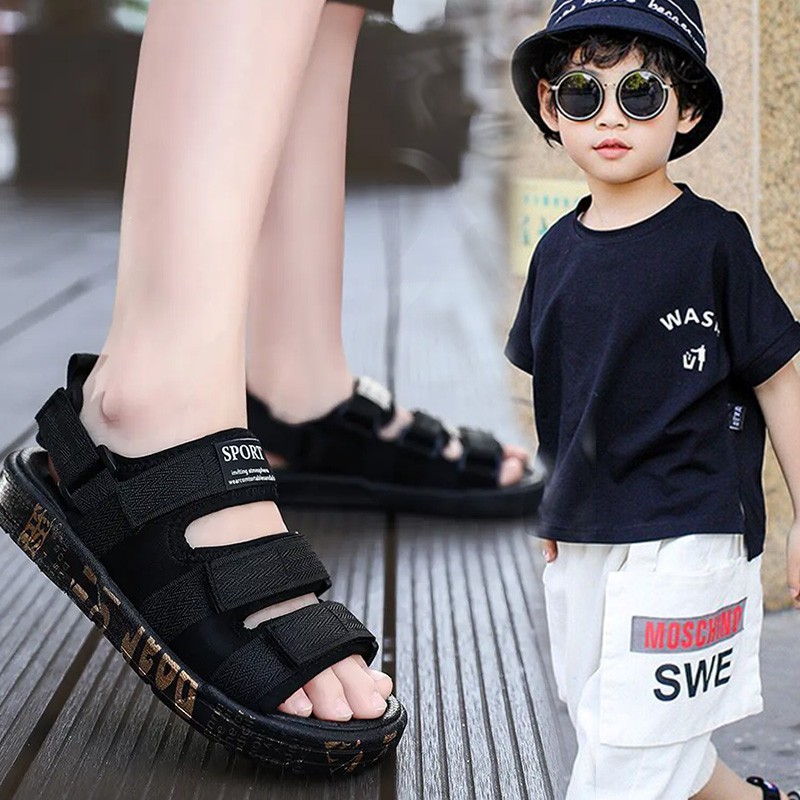 Sepatu Sandal anak Laki-Laki Musim Panas Gaya Korea Sol Lembut Sandals Anak Bernapas Hitam Ukuran 28-37