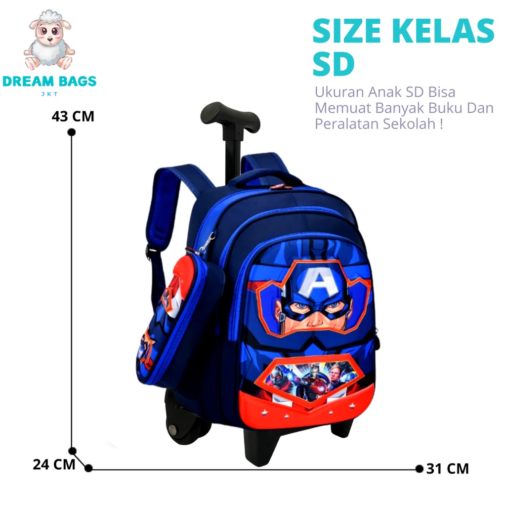 Ransel Troli Anak SD Karakter - Tas Troli Anak Laki Laki Karakter - Tas Troli Anak Laki Laki Karakter