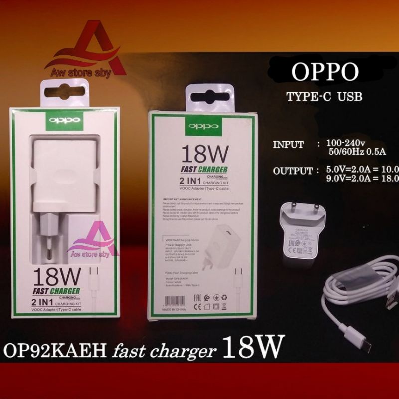 FAST CHARGER OPPO TYPE C 18W FAST CHARGING A52/A92/A57 2022/A53/A33/A16/A54/A5/A9 2020/A72/A55 VOOC USB C 18Watt