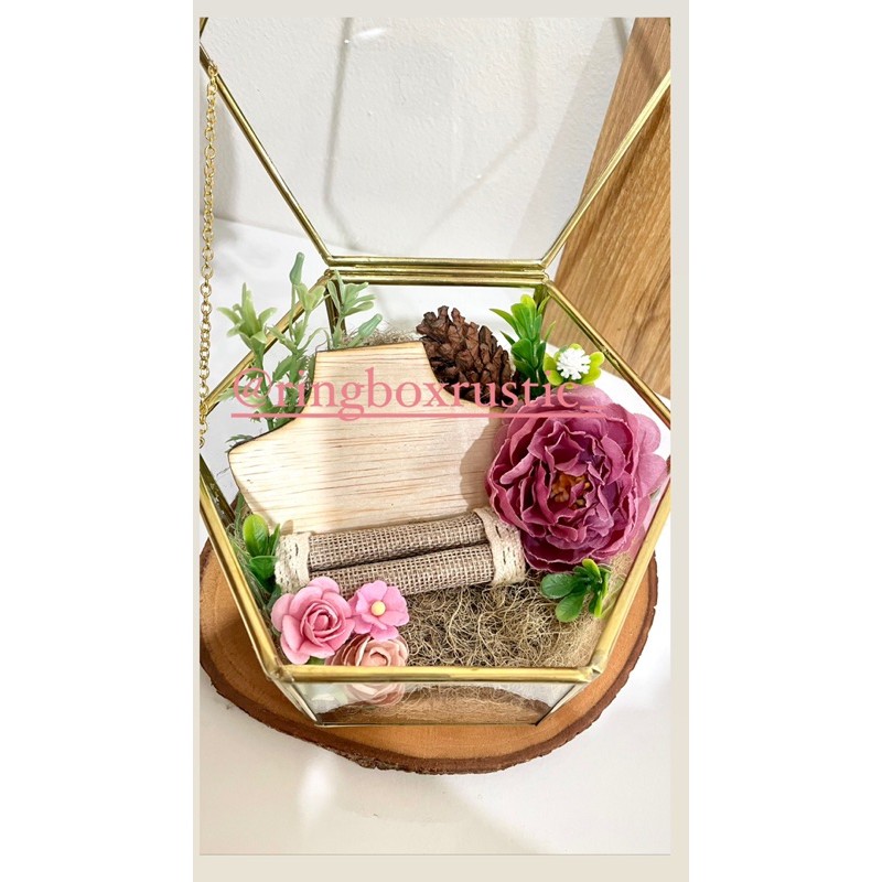 Box kaca Cincin Kalung Mahar Seserahan Bunga