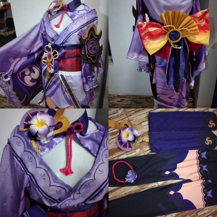 Kostum Ready Raiden Shogun Wig Costume Geta Genshin Impact Cosplay