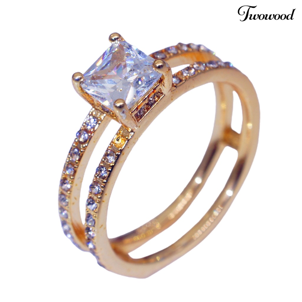 Cincin Berlian Imitasi Model Double Layer Bentuk Persegi Untuk Wanita