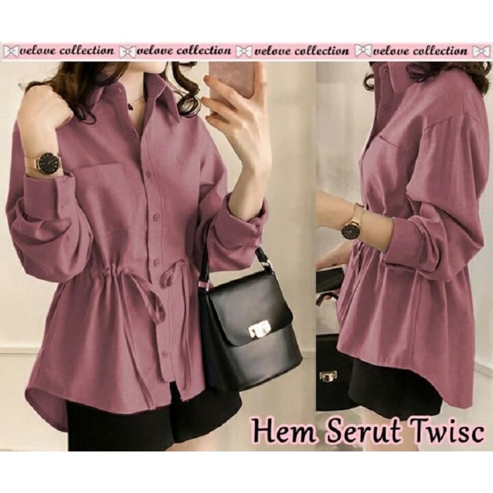 Kemeja oversize branded Terbaru korea import Blouse Z1Q2 cardinal Hem flanel lengan panjang casual B