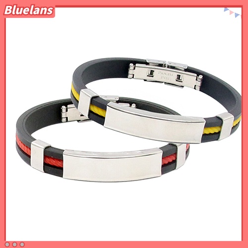 Bluelans Men Women Cool Stainless Steel Rubber Wristband Bangle Clasp Cuff Bracelet