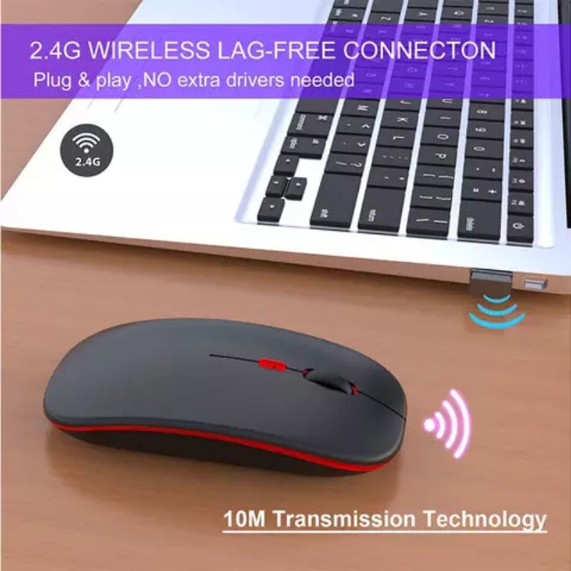 Mouse Lampu RGB wireless baterai tanam Mouse wireless 02.4G Silent Wireless 1200 DPI RGB LED Backlit Isi Ulang Mouse silent lampu RGB efek Mos mous wireles mos werles