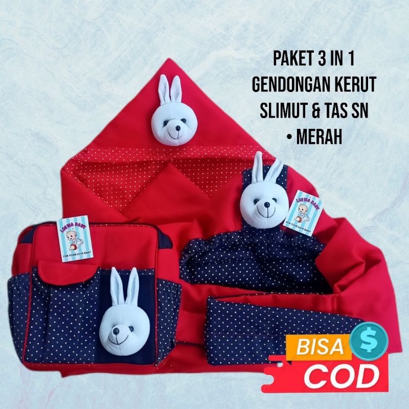 Gendongan bayi topi  kerut, Tas SN &amp; Slimut ( 3 in 1 Perlengkapan bayi murah )