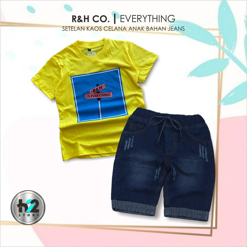 Setelan Anak Celana Jeans / Setelan Jeans Anak Laki Laki /  Setelan Kaos Distro Anak Celana Jeans Pendek Usia 3-12 Tahun / By H22Story