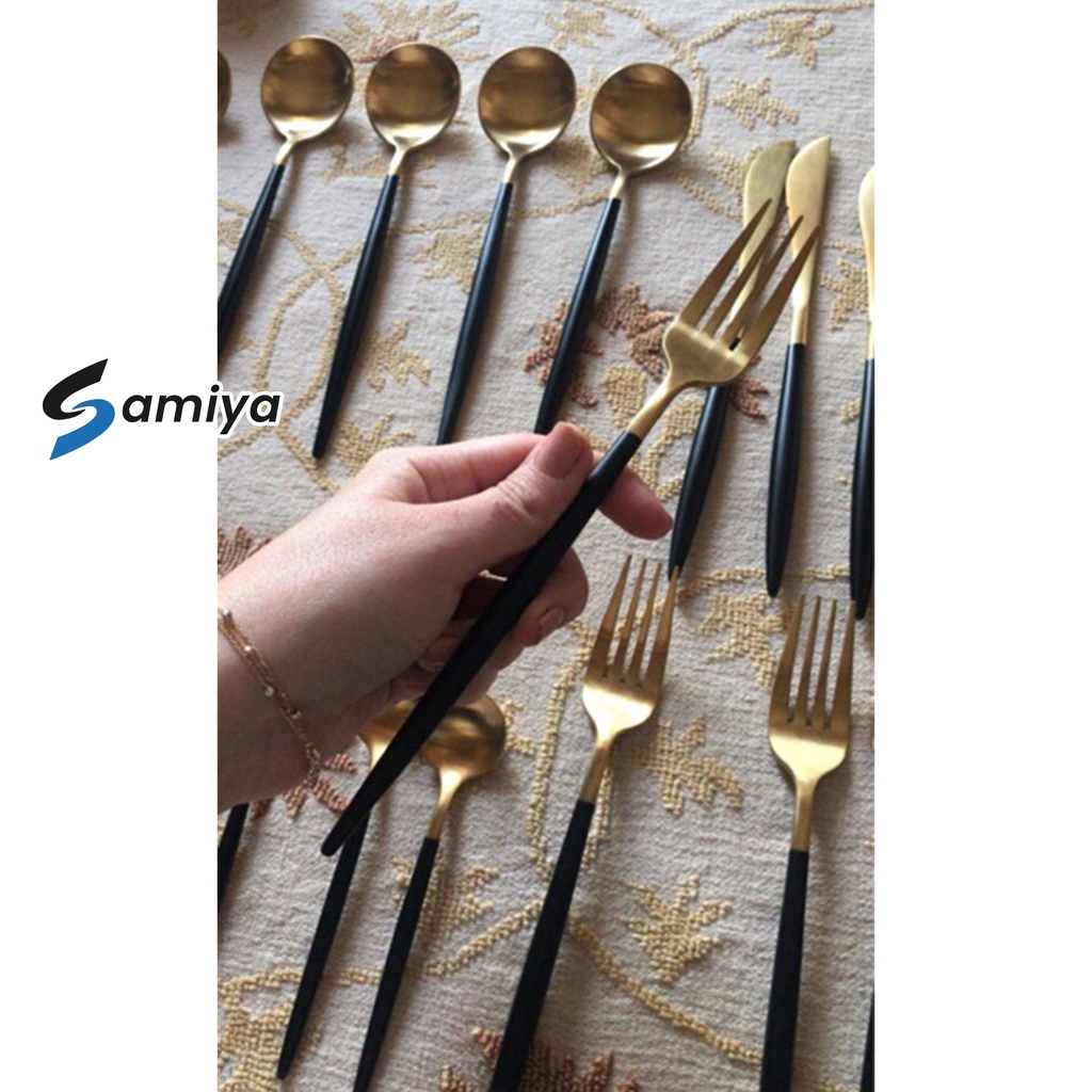 Sendok garpu stainless gold black western / sendok garpu warna / spoon fork set / sendok garpu eropa