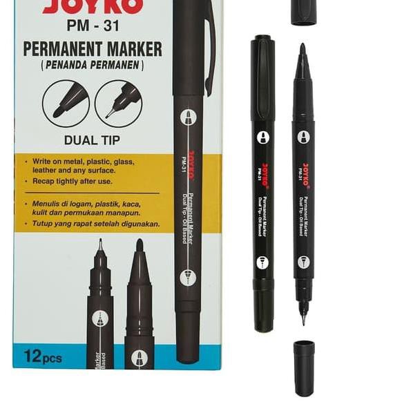 

(pjy-597) Permanent Marker Spidol Permanen Joyko PM-31 Dual Tip 1 Box 12 Pcs ,