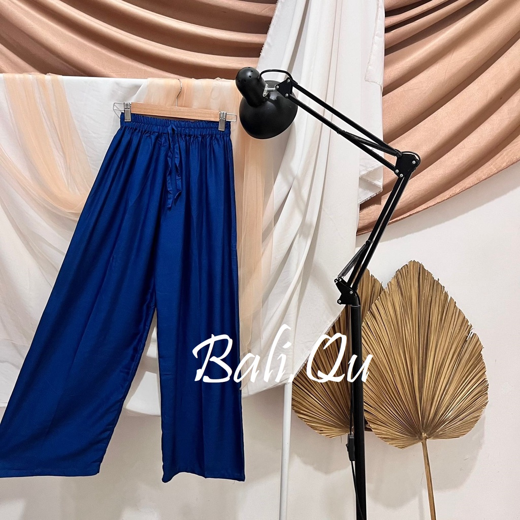 Basic Kulot Panjang Rayon Motif Bali-BIRU BOTOL