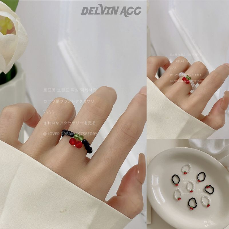 COD Promo Cincin Manik Rangkai Cherry Korean Style Kristal Premium Import