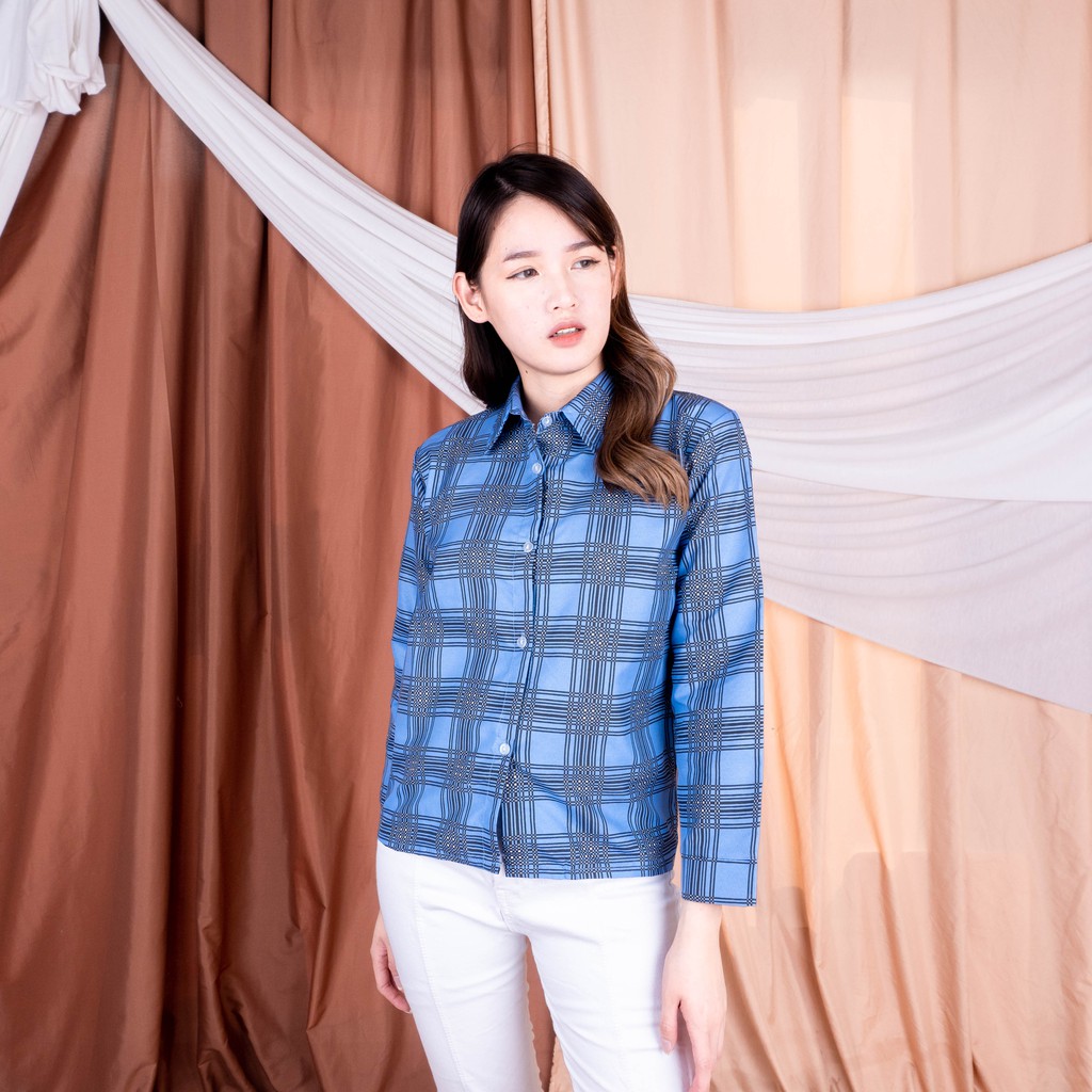 OVERSIZE KEMEJA OSLIN | Kemeja Oversize Wanita - Kemeja Korea - Kemeja Wanita Murah-BIRU