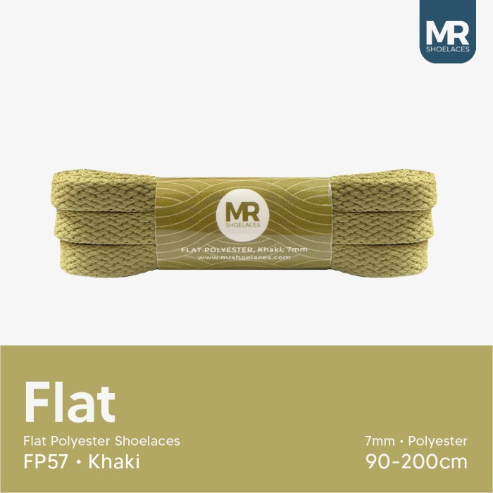 MR Shoelaces FP57 Khaki Tali Sepatu Pipih Flat 7mm 90cm 100cm 120cm 130cm 140cm 150cm 180cm 200cm