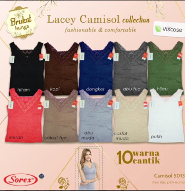 Reversible Singlet Tank top Camisol Renda V- Neck Sorex 5013 / 2 kegunan u neck v neck kamisol