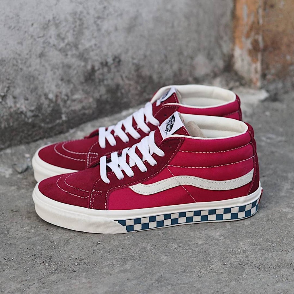 Vans Sk8 Mid Sidewall Checker Maroon ORIGINAL #BM03