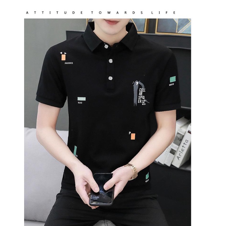 Mokokomo Atasan Wangky Pria Spider Lengan Pendek Polo Shirt Fashion Pria