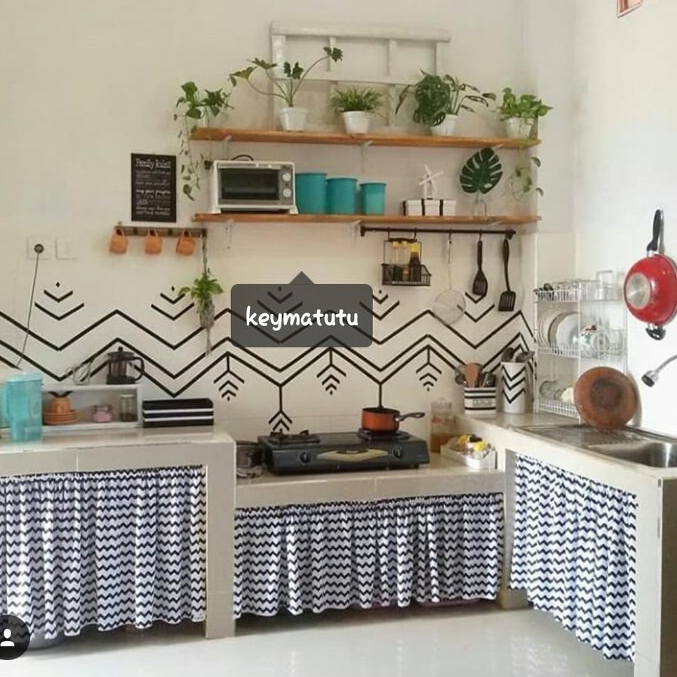 Keluaran Terbaru Gorden Kolong Meja Dapur Zigzag Hitam