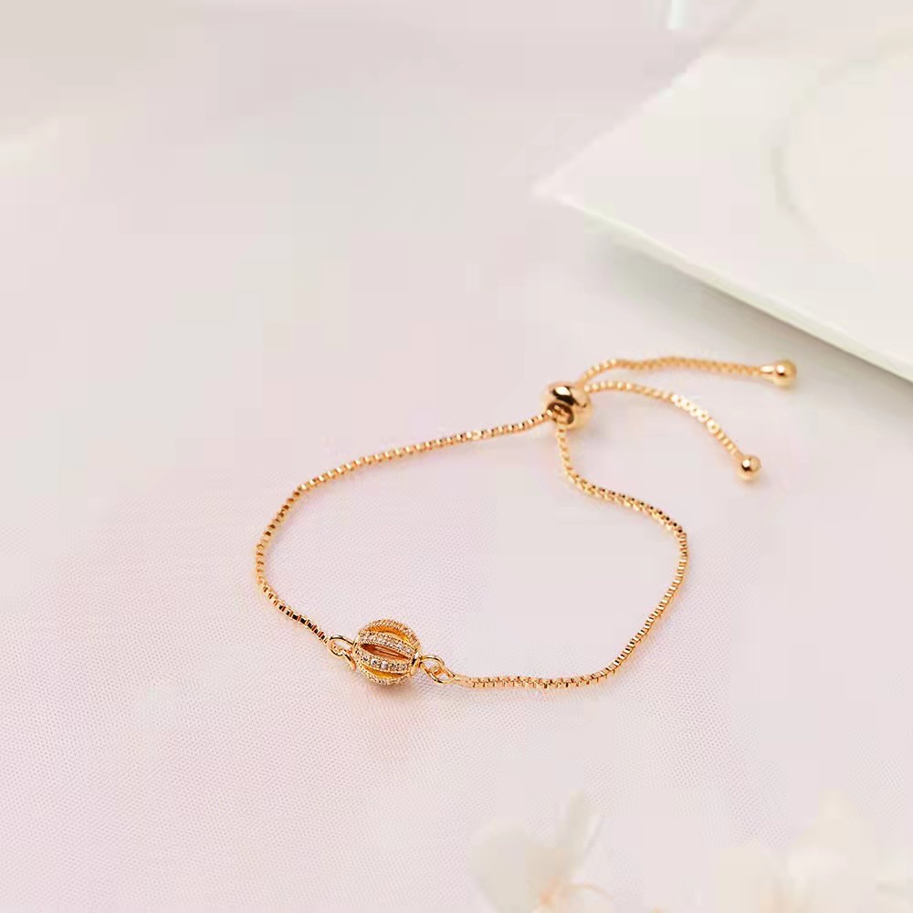 ✨Moya0158❤Gelang Wanita Titanium Berlapis Emas Fashion Bola Serut Rantai Korea Aksesoris Perhiasan Murah D362-2