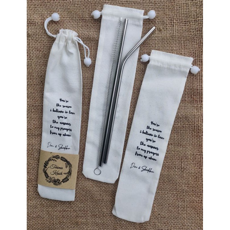 Souvenir set sedotan Stainless custom logo nama