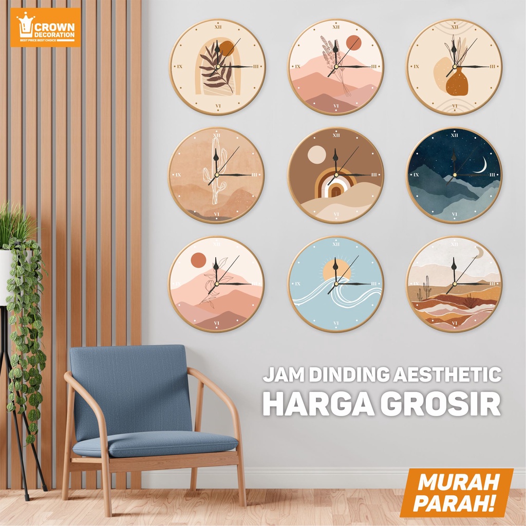 CROWN  DECORATION Jam Dinding Aesthetic Murah Jam dinding Tempel Untuk Dekorasi