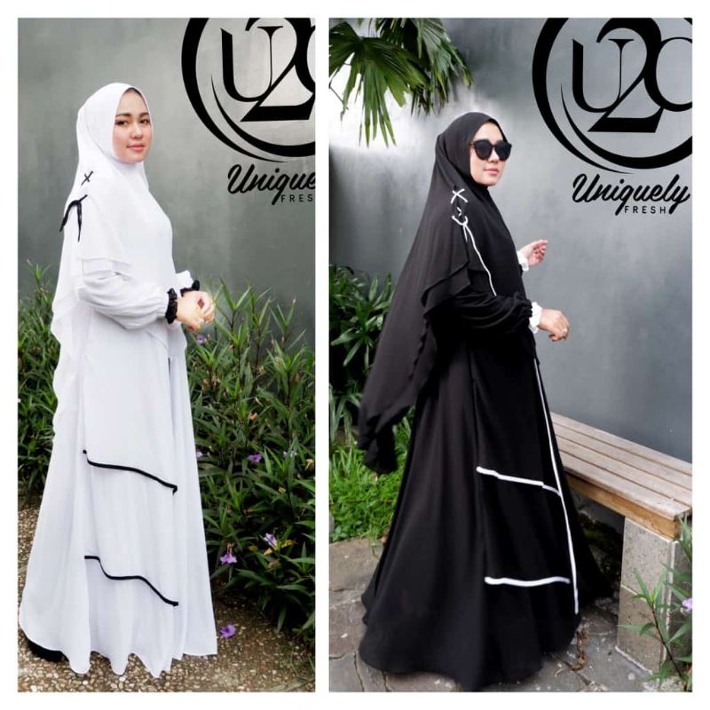 Fataya syari U2C Gamis hitam putih