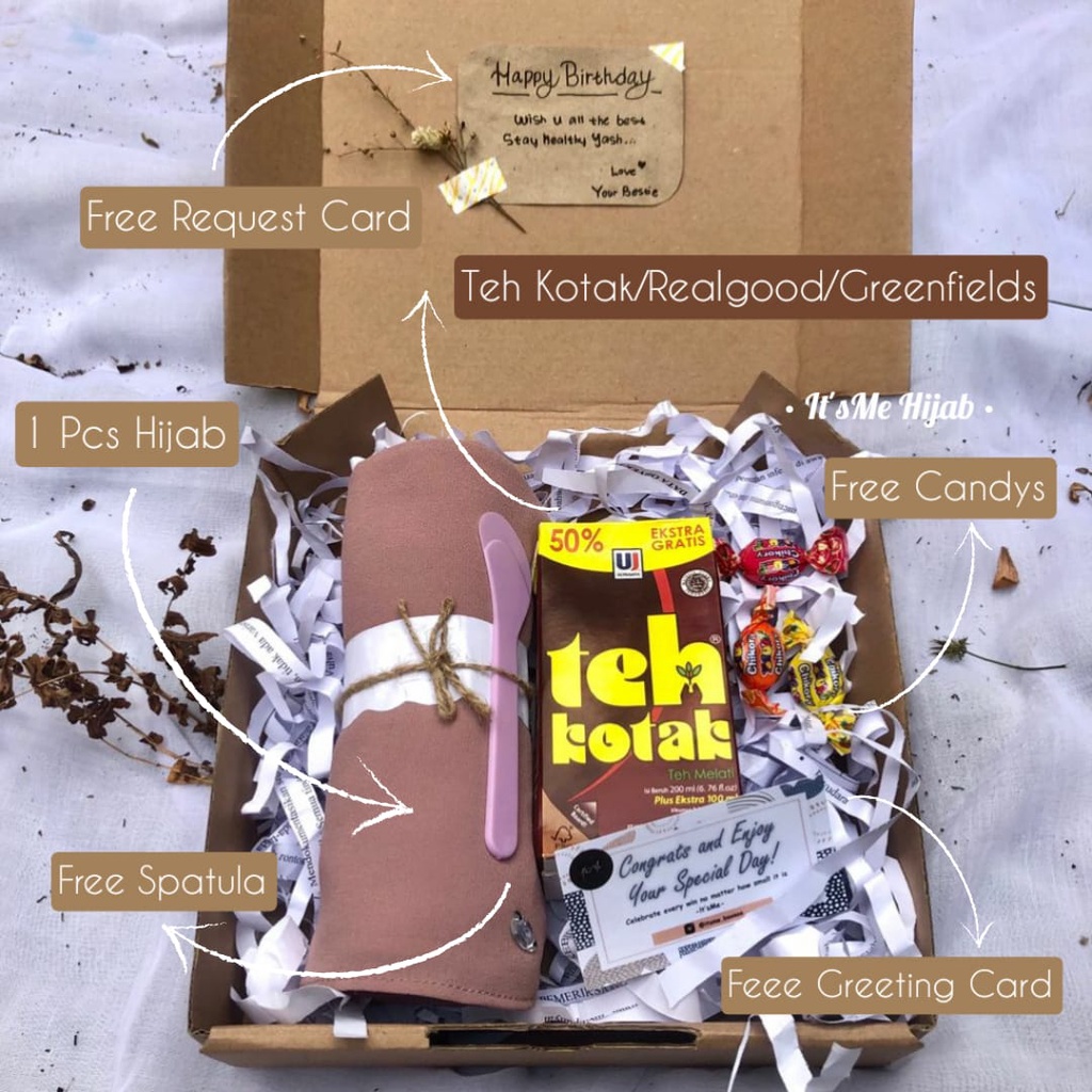 

GIFTBOX JILBAB TEH KOTAK/ PAKET GIFT/ HAMPERS/ KADO WISUDA Murah