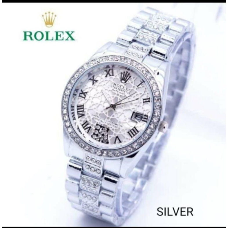 (Terima Cod)Jam Tangan Wanita Rolex Stell Mata&quot; Dimond Strap Stell/Rantai(Dikirim Jakarta)