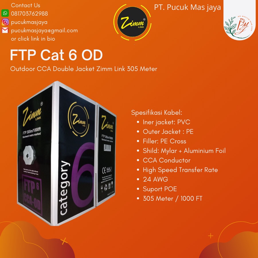 Kabel UTP CAT 6 OUTDOOR ZimmLink CCA AWG24 OUTDOOR Zimm Link ECERAN