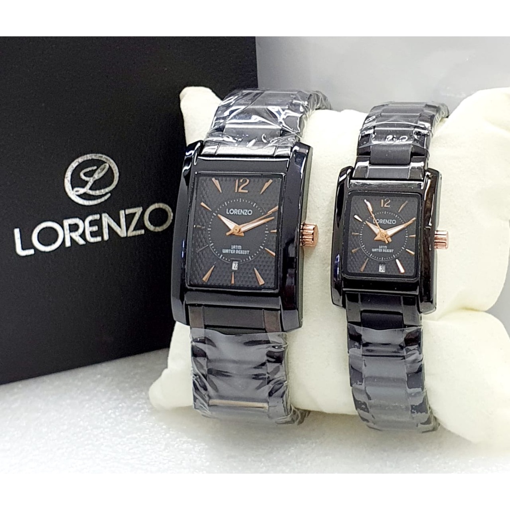 Jam Tangan Couple Original Lorenzo 1033 Analog Kotak Rantai Stainless Steel